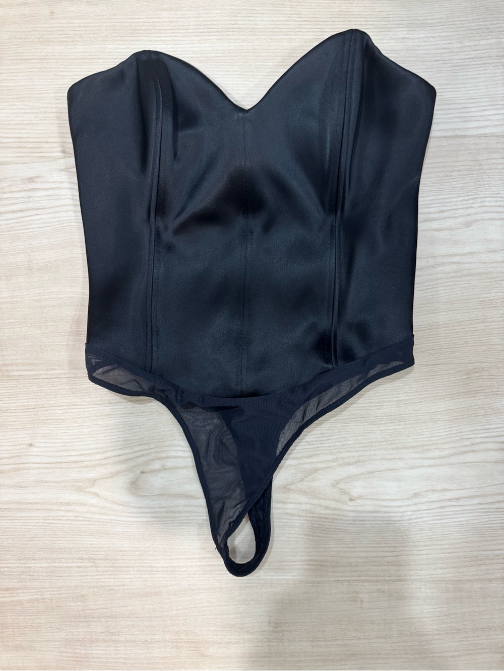 Babaton Black Strapless Satin Bodysuit One-Piece